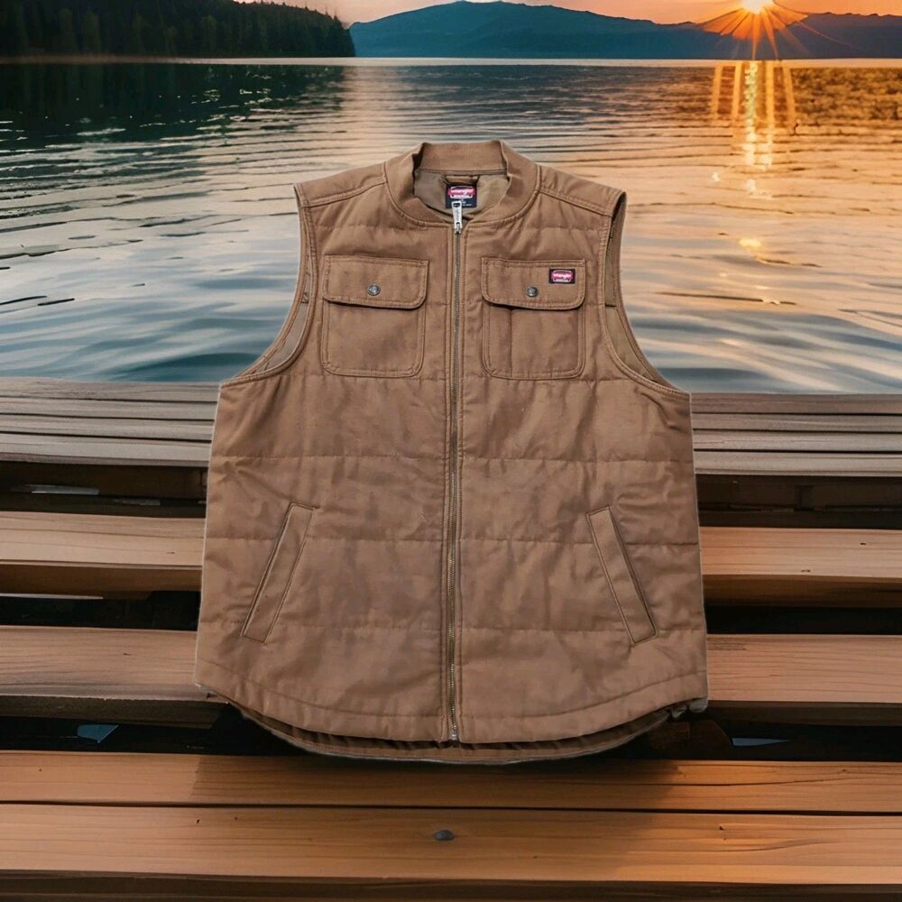 WRANGLER WORK WEAR MEN'S QUILTED CANVAS VEST BROWN SIZE L 42-44 GUC